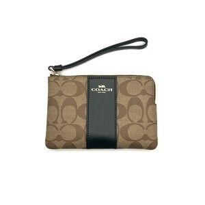 Coach Tan and Black Signature Wristlet